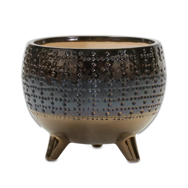 HomeRoots Antiqued Bronze And Pewter Clay 7 Ounce Geometric Pot Planter - 6.50 in. x 6.00 in. x 6.50 in.