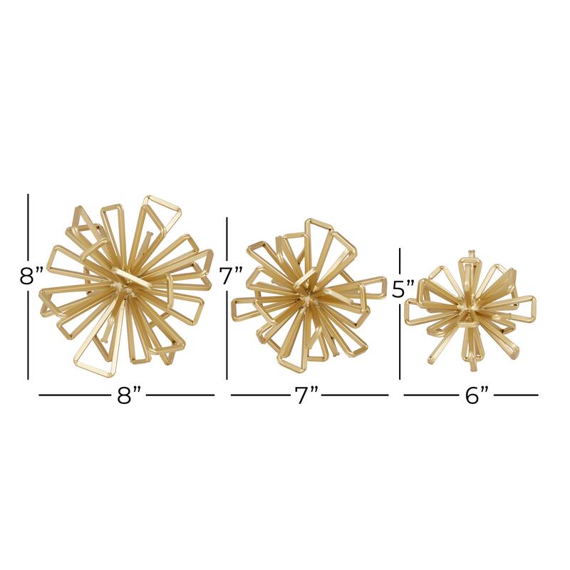 Metal Geometric Wire Rod Orb Sculpture - Set of 3 Gold - Roche River Decor - 8"W x 8"L x 8"H