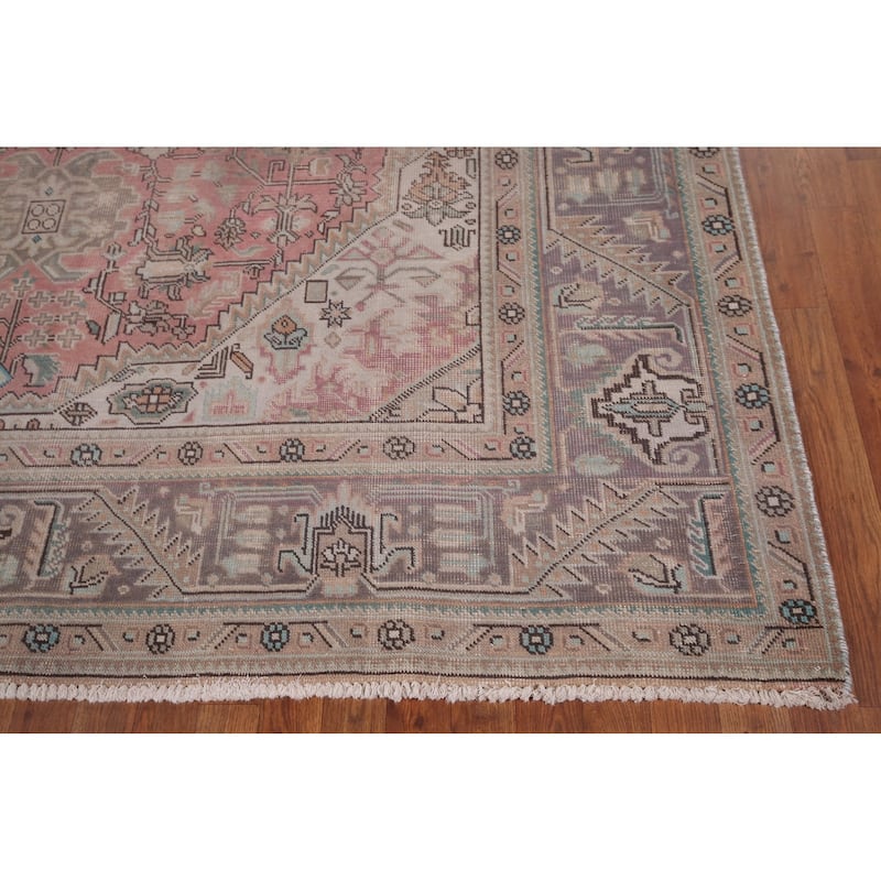 Pink Distressed Tabriz Vintage Persian Rug Hand-Knotted Wool Carpet - 8'0" x 10'11"