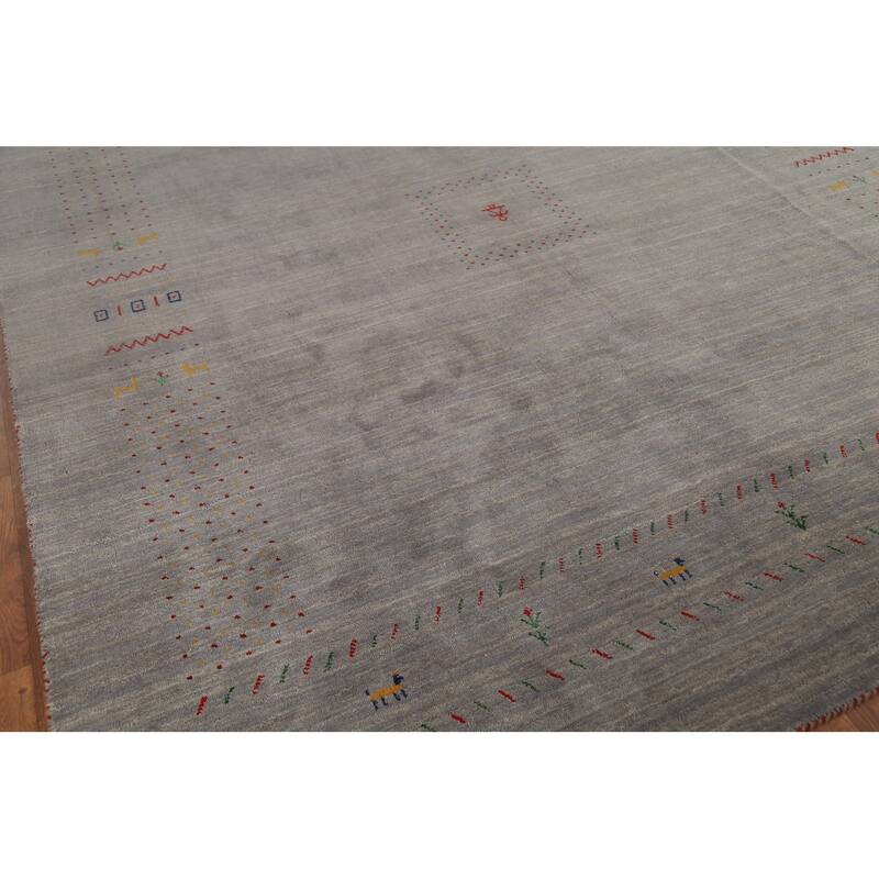 Tribal Gray Gabbeh Indian Area Rug Handmade Wool Carpet - 8'1"x 9'7"