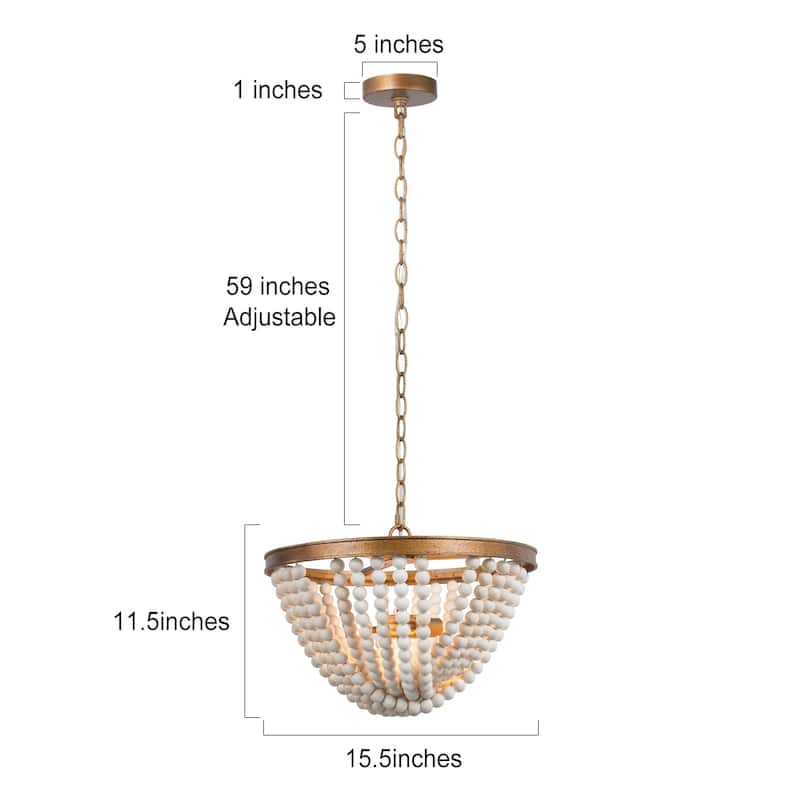 Coasa Modern Gold 3-Light Wood Beaded Boho Chandelier Coastal Ceiling Lights