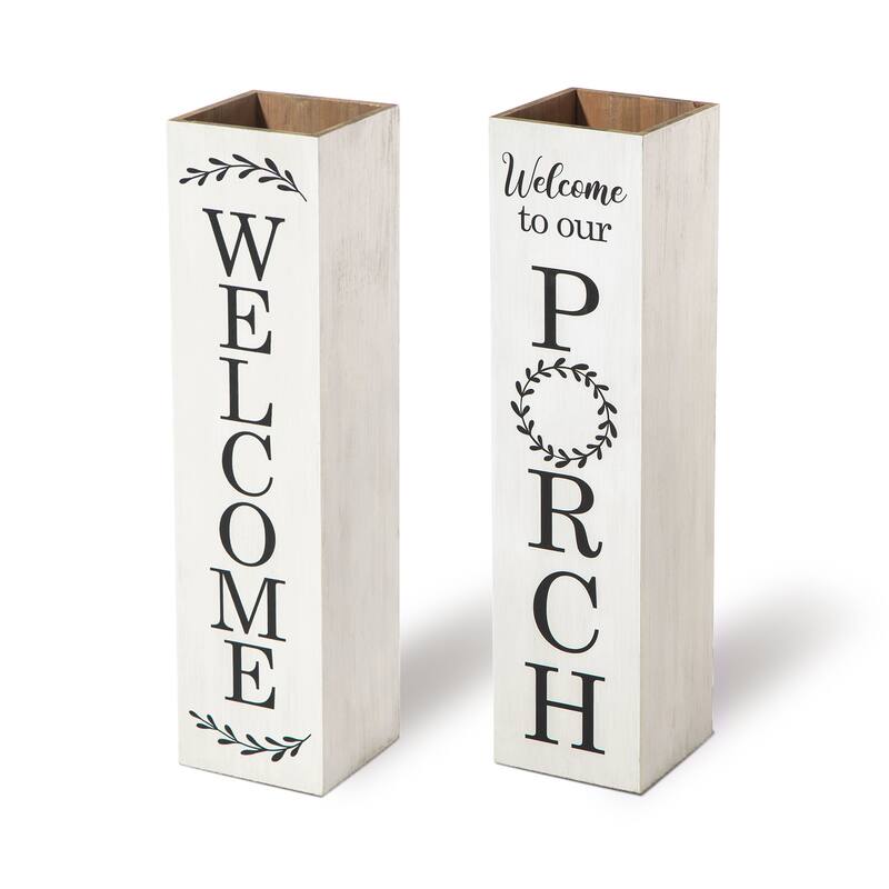 30"H Wooden Welcome Porch Sign Rustic Double Sided Box-shaped "WELCOME, Home" Planter for Front Porch Decor by Glitzhome