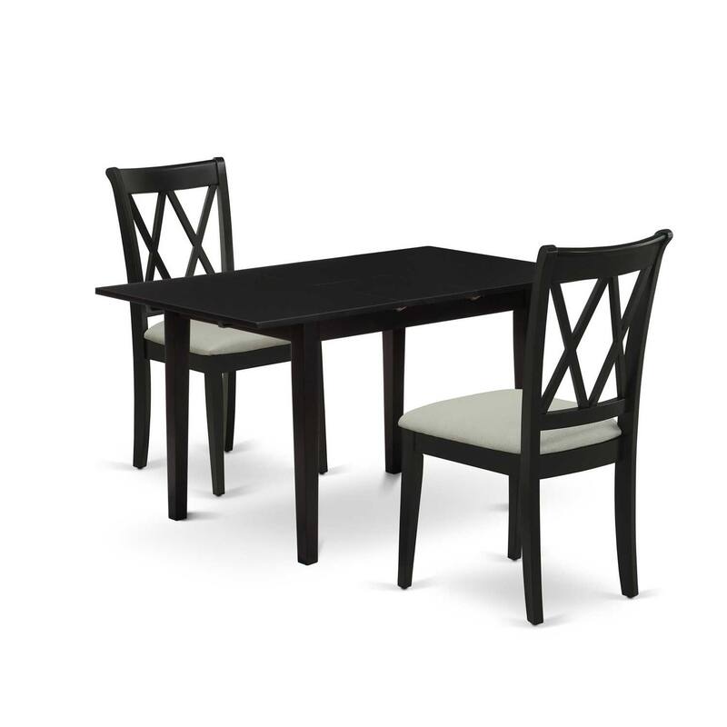 HomeStock 3-Piece Black Finish Rectangular Solid Wood Top with Butterfly Leaf Dining Table Set