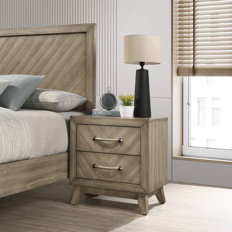 Antique Gray Nightstand with 2 Spacious Drawers, Metal Accents, and Dovetail Construction, 25.5" Tall - Gray
