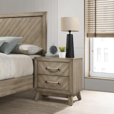 Antique Gray Nightstand with 2 Spacious Drawers, Metal Accents, and Dovetail Construction, 25.5" Tall