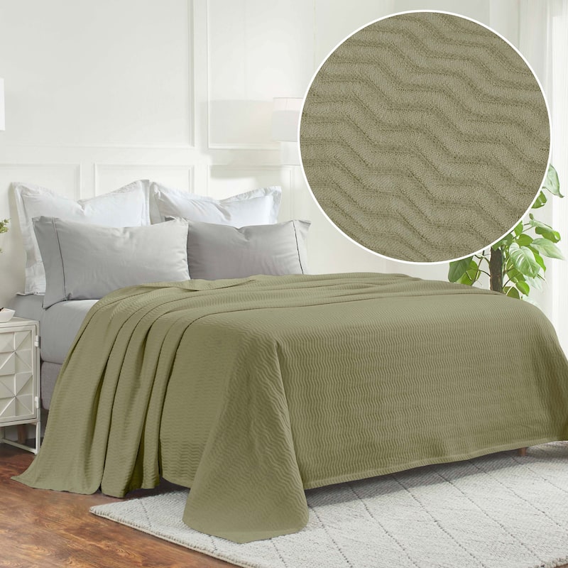 Superior Jena Cotton Textured Chevron Lightweight Woven Blanket - California King - Sage