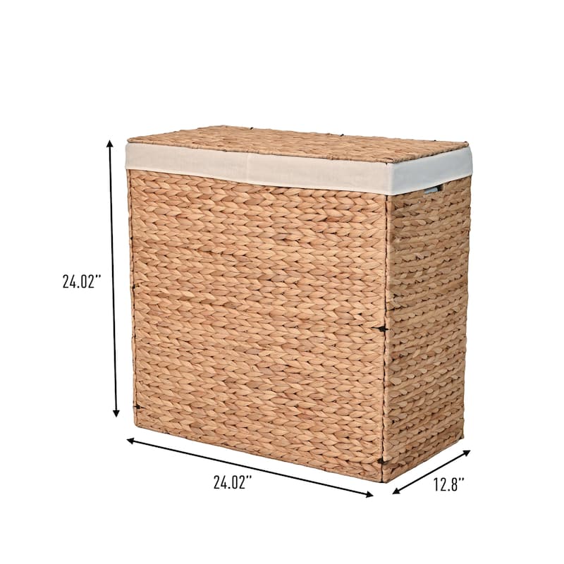 Handwoven 2-Section Collapsible Laundry Hamper, Washable Liner