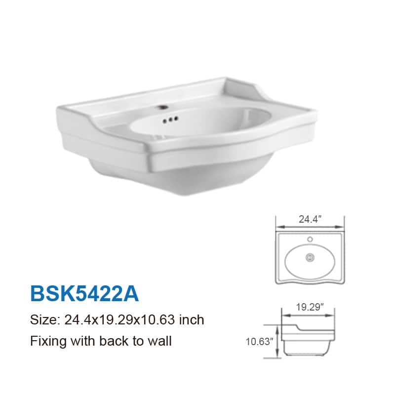 SAFAVIEH Home Faris Pedastal/Console 24-Inch Bathroom Sink Basin With Three Holes - 24.4"W x 19.3"D x 10.6"H