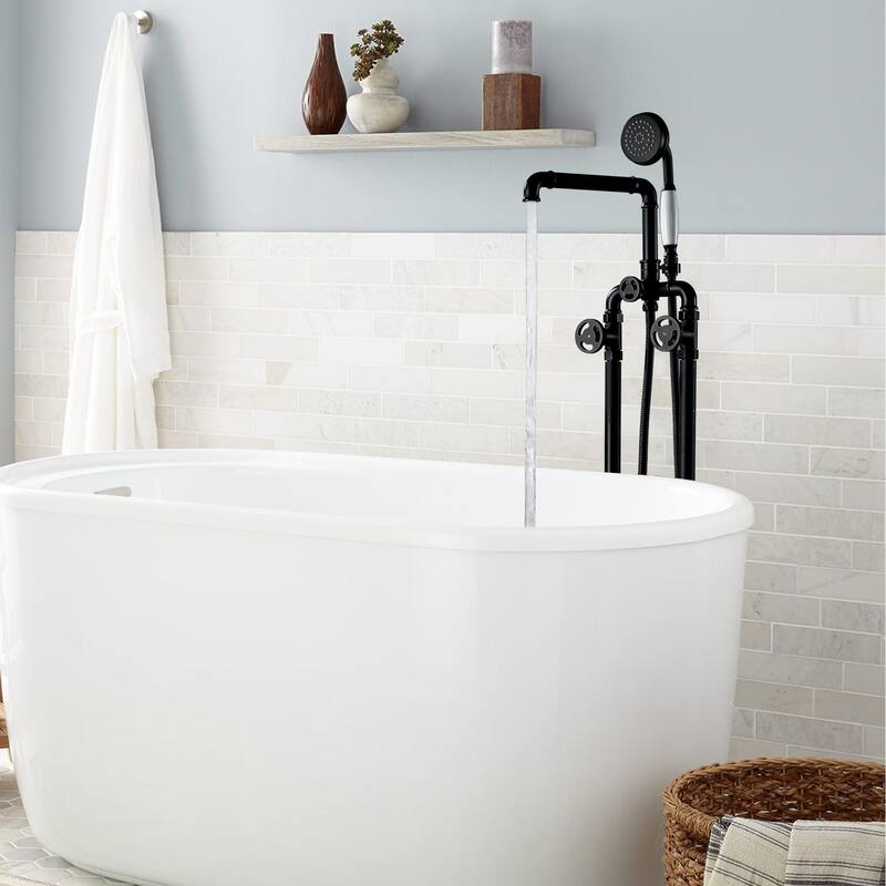Rbrohant Industrial Style Freestanding Bathtub Faucet, High Flow Shower Floor Mounted Tub Faucets - Matte Black