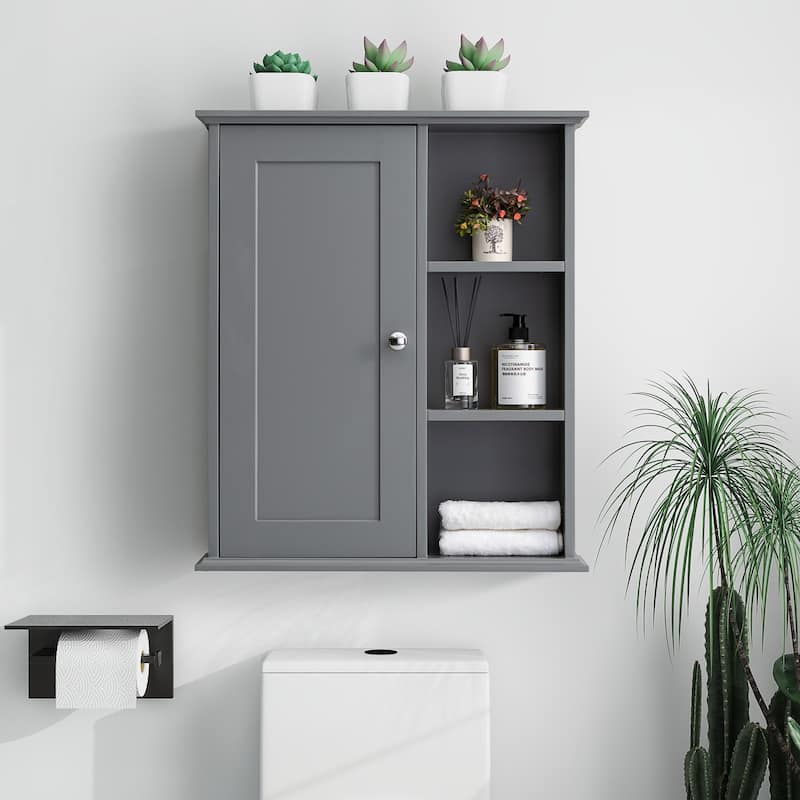 Wooden Medicine Cabinet Over The Toilet, Bathroom Wall Cabinet Storage Cabinet, Wall Mounted Storage Cabinet - Gray