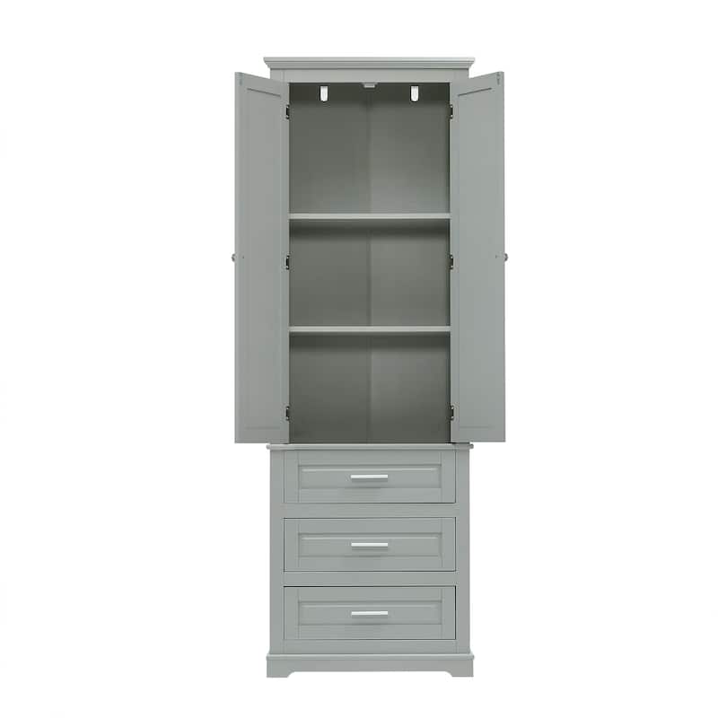 Double Door Bathroom Storage Cabinet Tall Bathroom Storage Cabinet with 3 Drawers Moisture-Resistant Cabinet