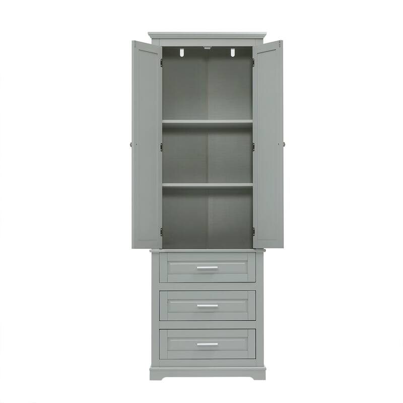 Wide Application Freestanding Storage Cabinet Tall Floor Cabinet with 3 Drawers, Adjustable Shelves and Anti-tipping Device