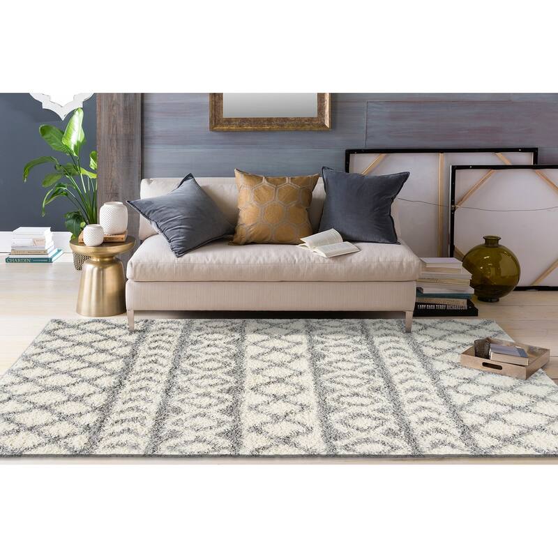 World Rug Gallery Trellis Geometric Plush Shag Area Rug