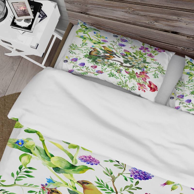 Designart 'Tropical Birds With On Blooming Tree' Traditional Duvet Cover Set Bed Bath & Beyond