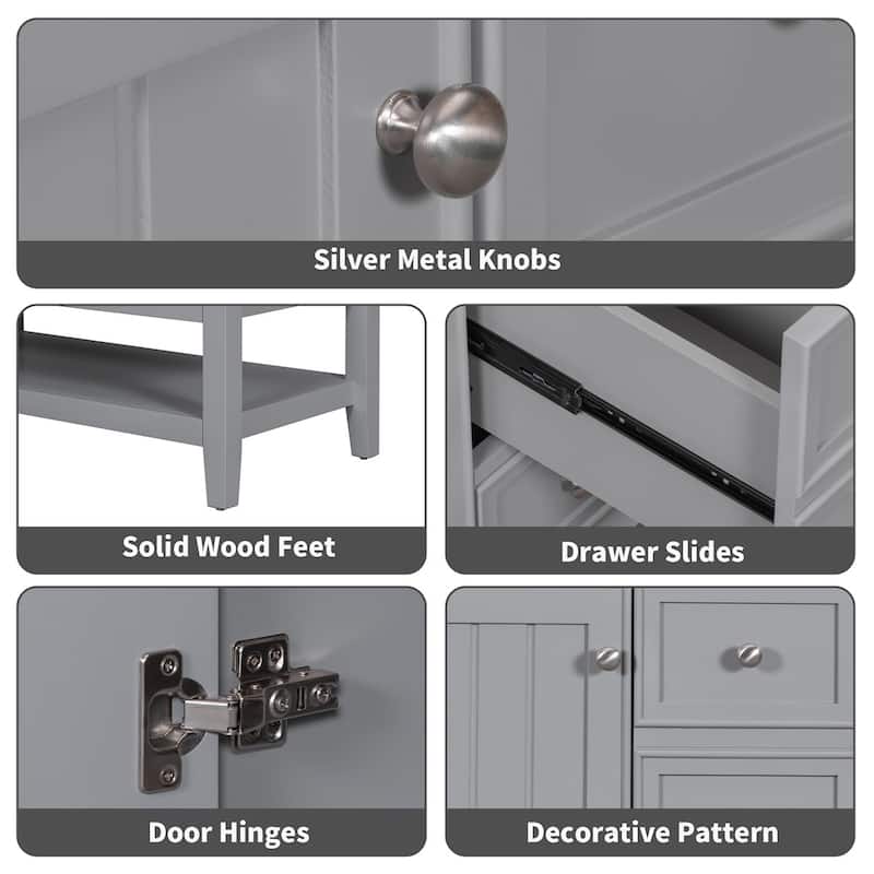 36" Bathroom Storage Wood Vanity Cabinet with Ceramic Sink and Shelf