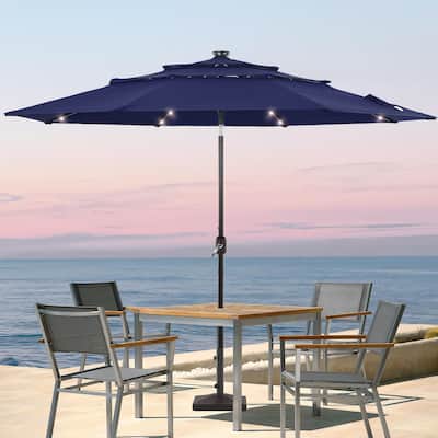 LIVOOSUN LED 10FT LED 3-layer Patio Umbrella with UPF50+, Tilt Function, and Wind-Resistant Design——Experience Outdoor Comfort