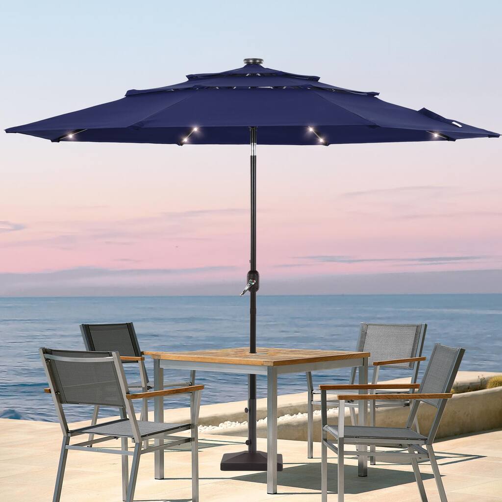 LIVOOSUN LED 10FT LED 3-layer Patio Umbrella with UPF50+, Tilt Function, and Wind-Resistant Design——Experience Outdoor Comfort