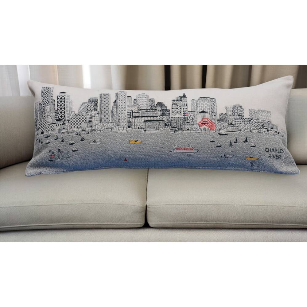 HomeRoots 35" White Boston Daylight Skyline Lumbar Decorative Pillow