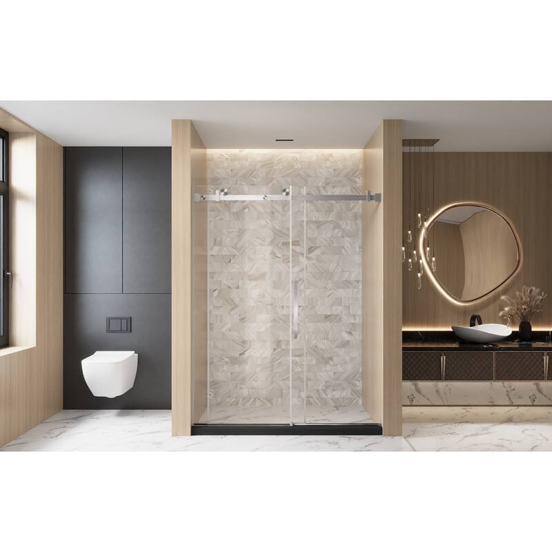 GDFStudio - Rowan Frameless Single-Sliding Shower Door for Tall Modern Bath Layouts - 60 "W x 76" H