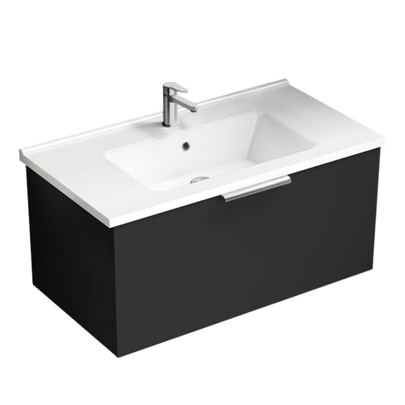 Nameeks Bodrum-3318-W Bodrum 33" Wall Mounted Single Basin Vanity Set - Matte Black / Chrome