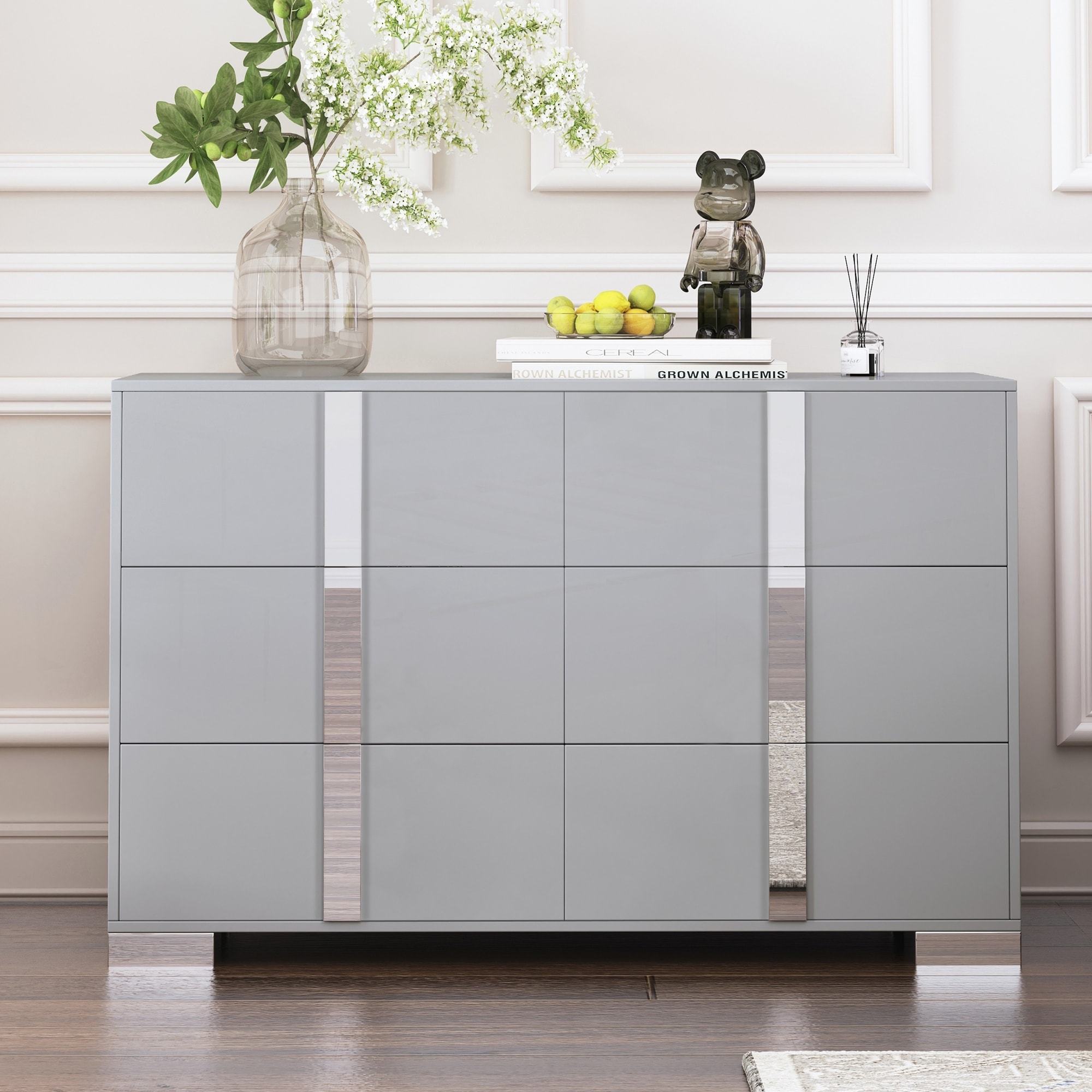 Mirrored Storage Cabinet with 6 Drawers for Bedroom,Living Room