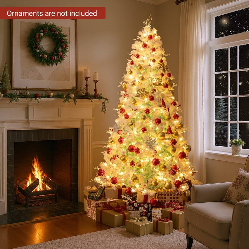 Costway 6 FT Pre-lit Artificial Christmas Tree with 599 Branch Tips & - Peacock Blue & White