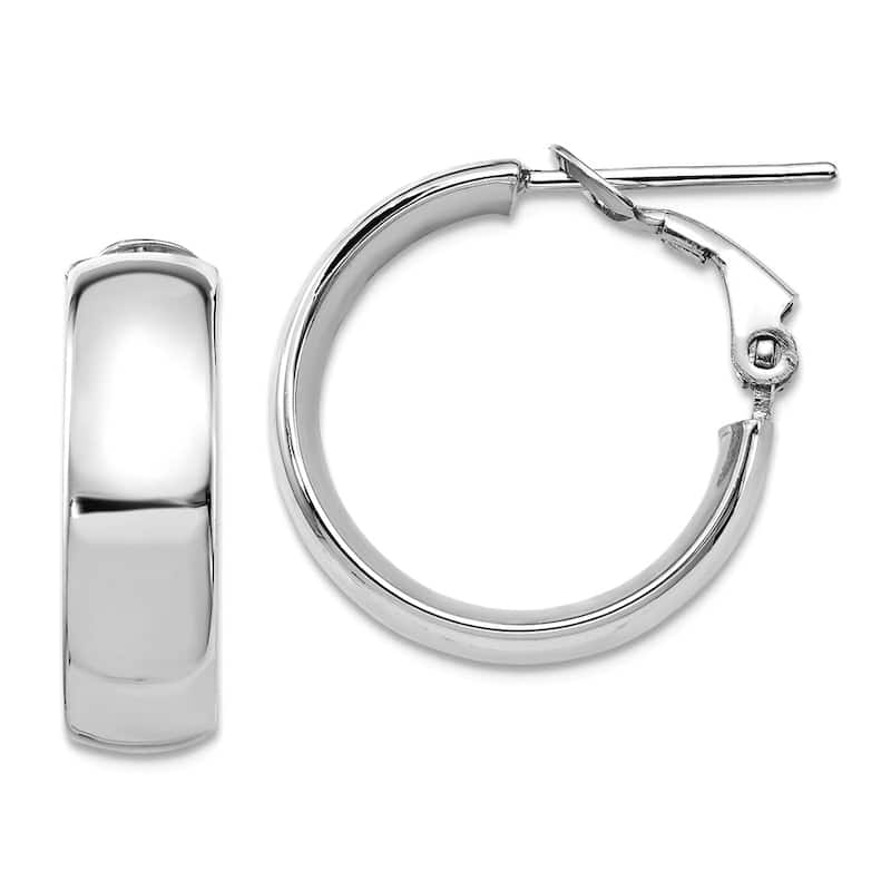 Curata 14k Yellow, White or Rose Gold High Polished 20x6mm Omega Back Hoop Earrings - White Gold