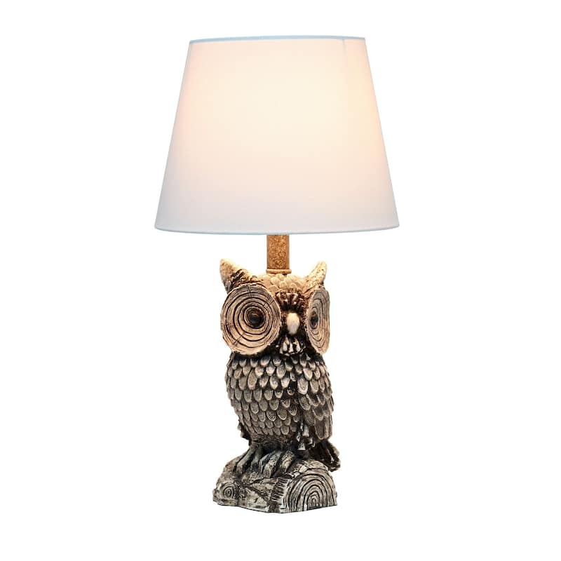 Night Owl Bedside Table Lamp with Tapered Drum Shade - 19.75" - Brown and White