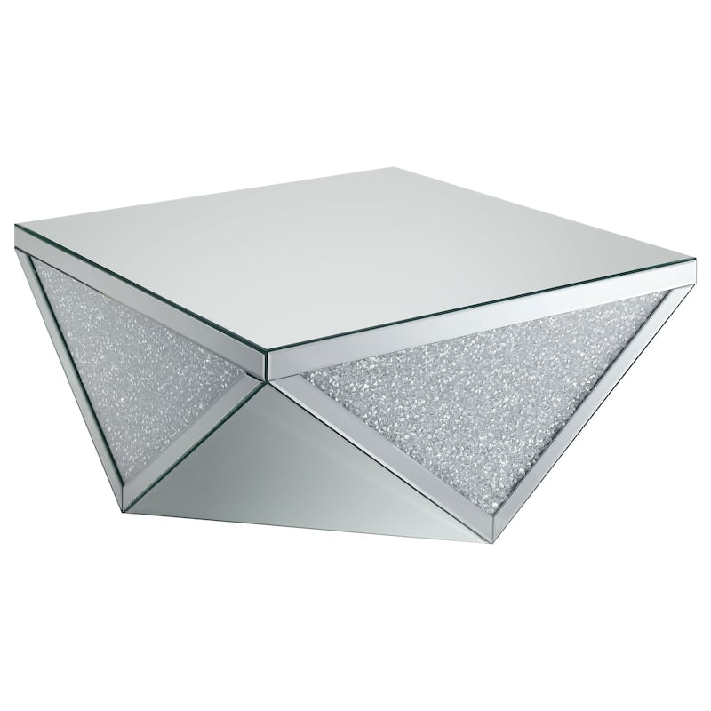 Amore Square Mirrored Acrylic Crystal Coffee Table Silver - Mirror - Mirror
