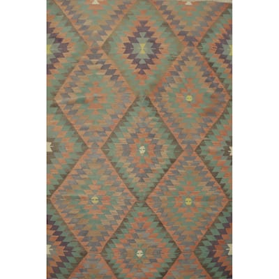 Hand Woven Oriental 100% Wool Carpet Southwestern Tribal Multi-Colored Kilim Area Rug - 7' 2'' X 5' 8''