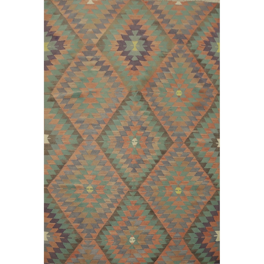Hand Woven Oriental 100% Wool Carpet Southwestern Tribal Multi-Colored Kilim Area Rug - 7' 2'' X 5' 8''