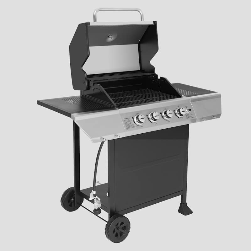 Royal Gourmet SG4003B 4-Burner BBQ Propane Gas Grill with Stainless Steel Upper Lid, Black & Silver