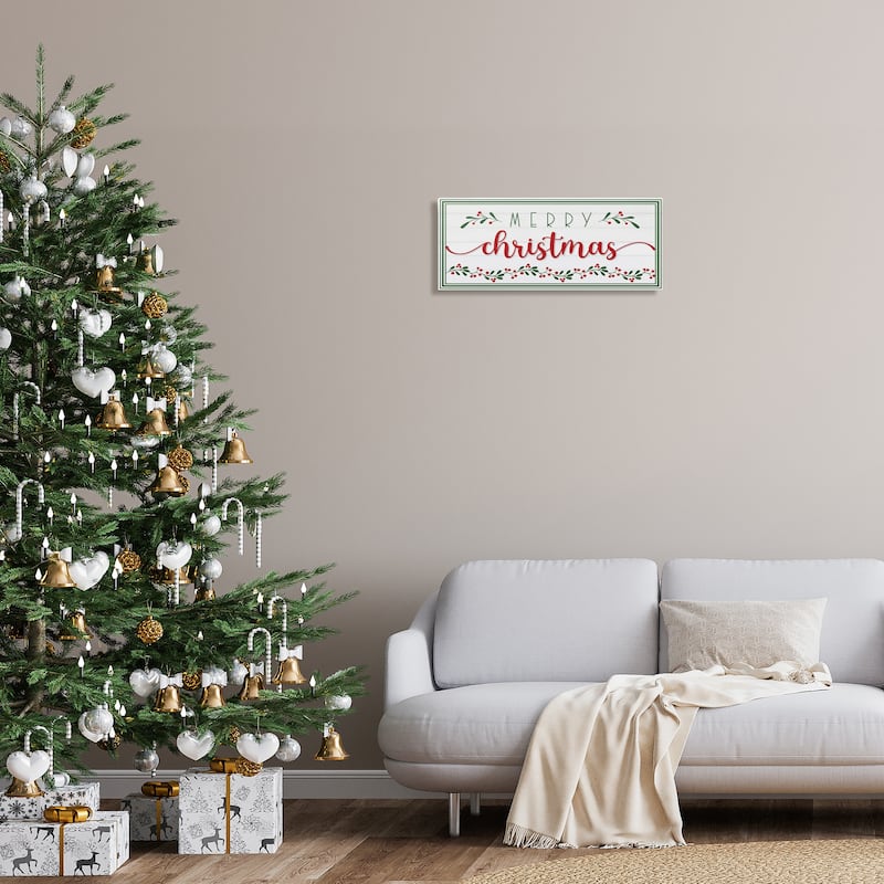 Stupell Merry Christmas Phrase Festive Floral Holly Detail Canvas Wall Art