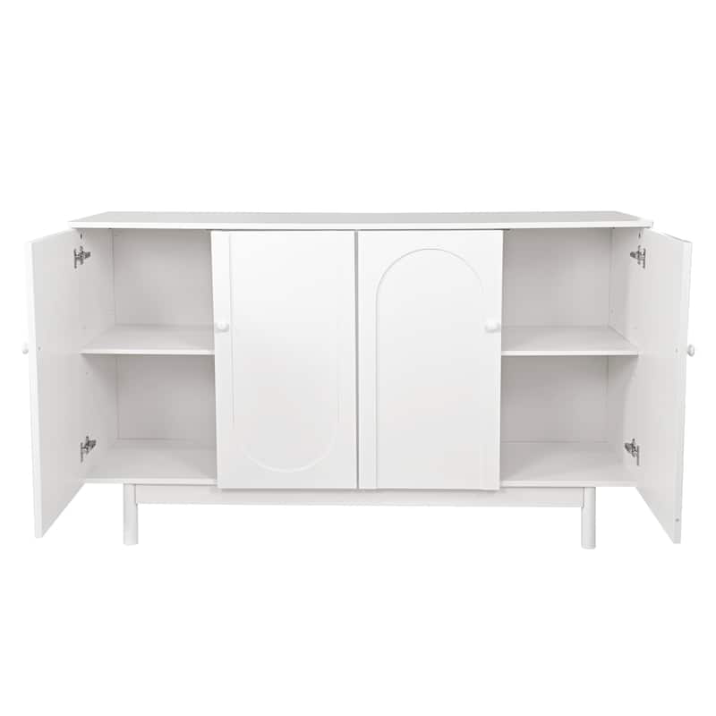 Modern 4 Door Intaglio Storage Cabinet with Adjustable Shelf, Stylish and Accent Cabinet with Pine Legs, Buffet Sideboard