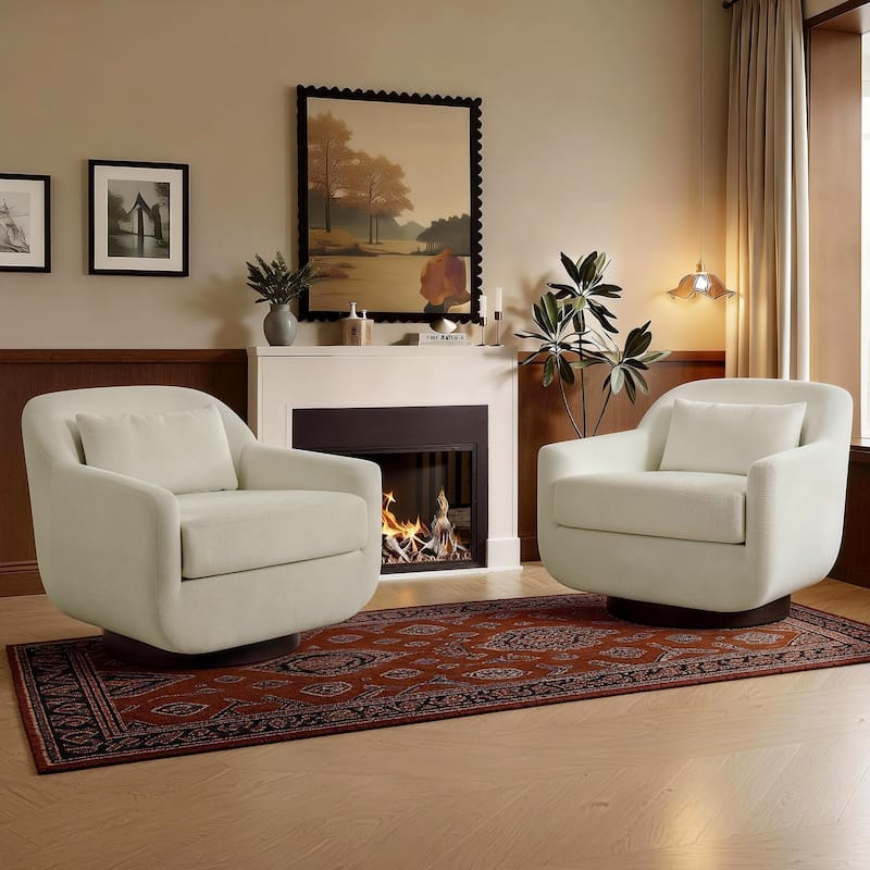 Modern Swivel Accent Chairs For Living Room - Set of 2 - Light Sand