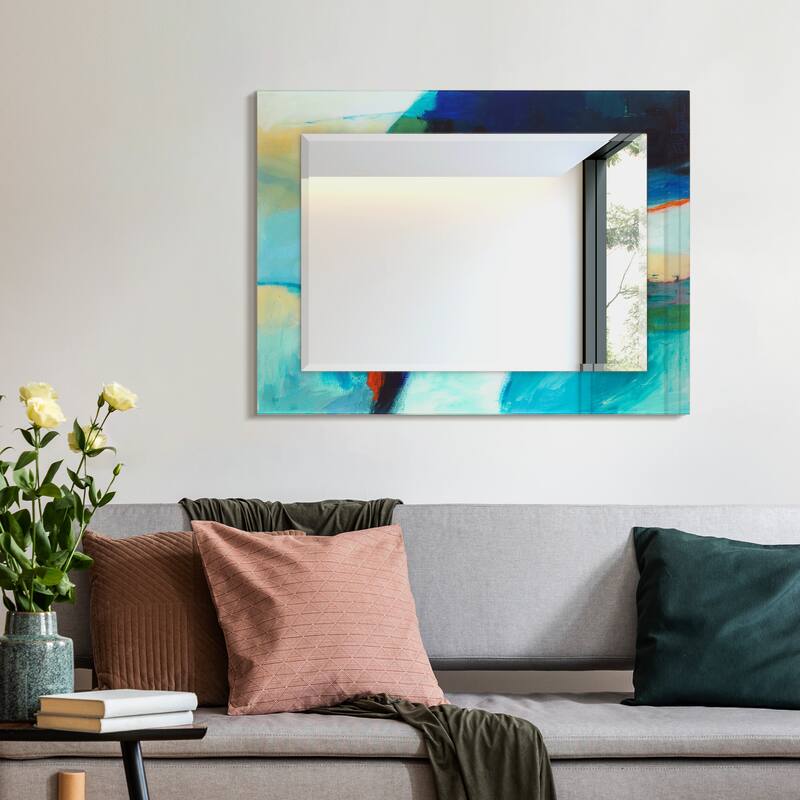 Empire Art "sky"Rectangular Reverse Printed Tempered Art Glass with Rectangular Beveled Mirror