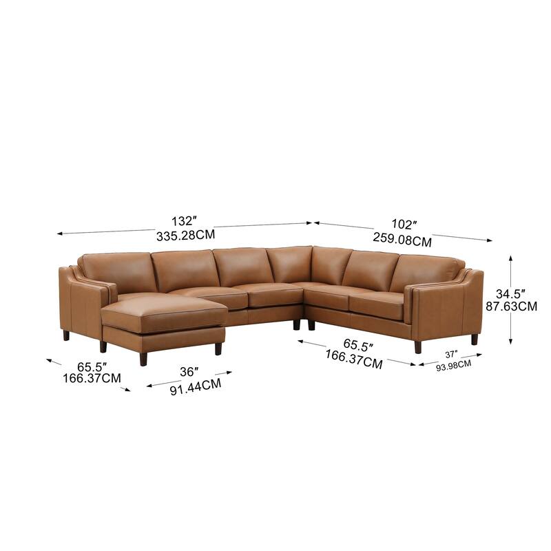 Hydeline Bella Top Grain Leather Left-Facing Sectional Sofa with Chaise