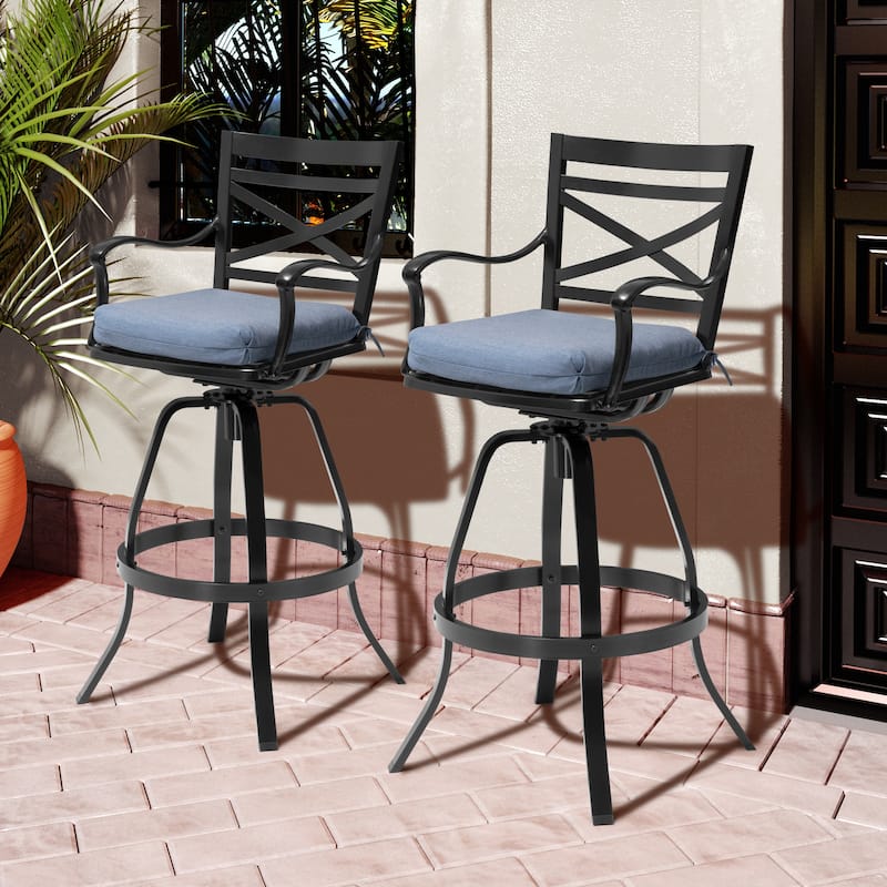 Outdoor Patio Bar Stools Aluminum Swivel Bar Chair with Sunbrella Cushion - 21.7 in W x 16.5 in D x 46 in H