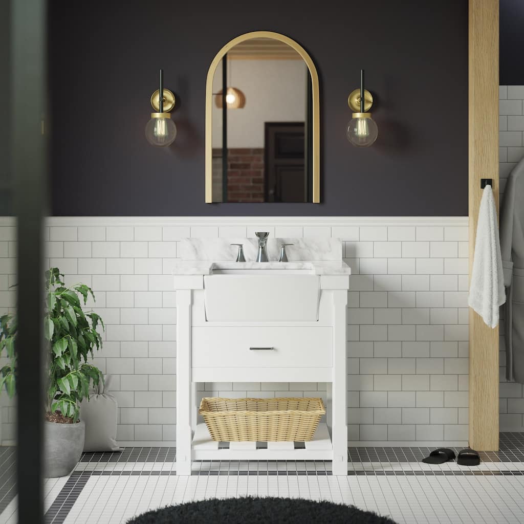 KitchenBathCollection Charlotte 30" Farmhouse Bathroom Vanity with Carrara Marble Top