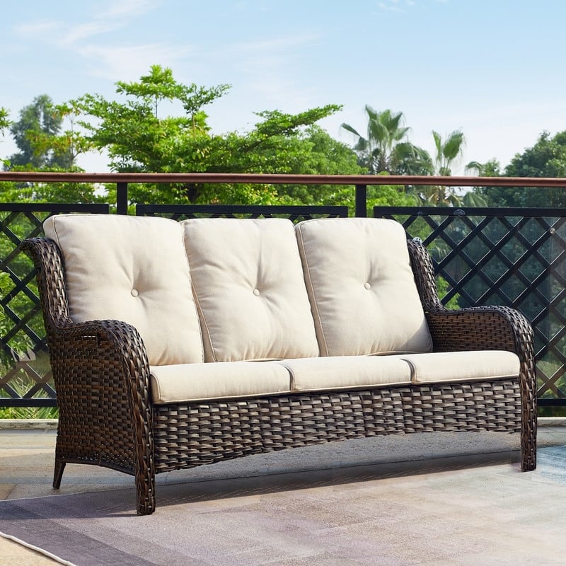 Outdoor Wicker 3-Seater Sofa with cushion, high back and deep seating