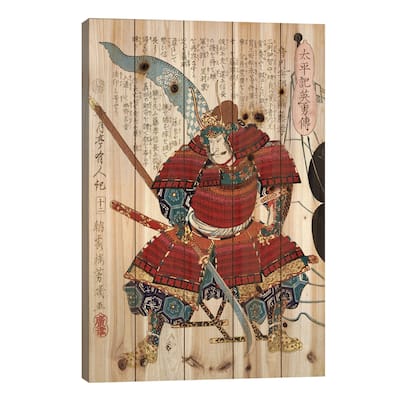 Samurai with Naginata Print On Wood by Unknown Artist - Multi-Color