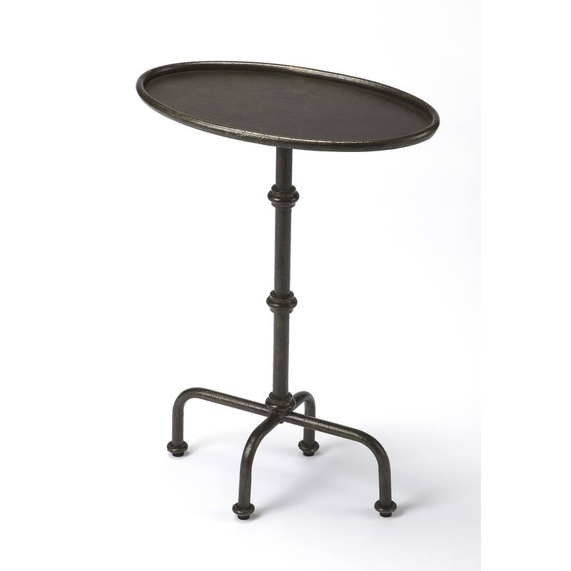 HomeRoots 26" Gray Aluminum Oval Pedestal End Table - 19.75 in. x 26.00 in. x 12.00 in.