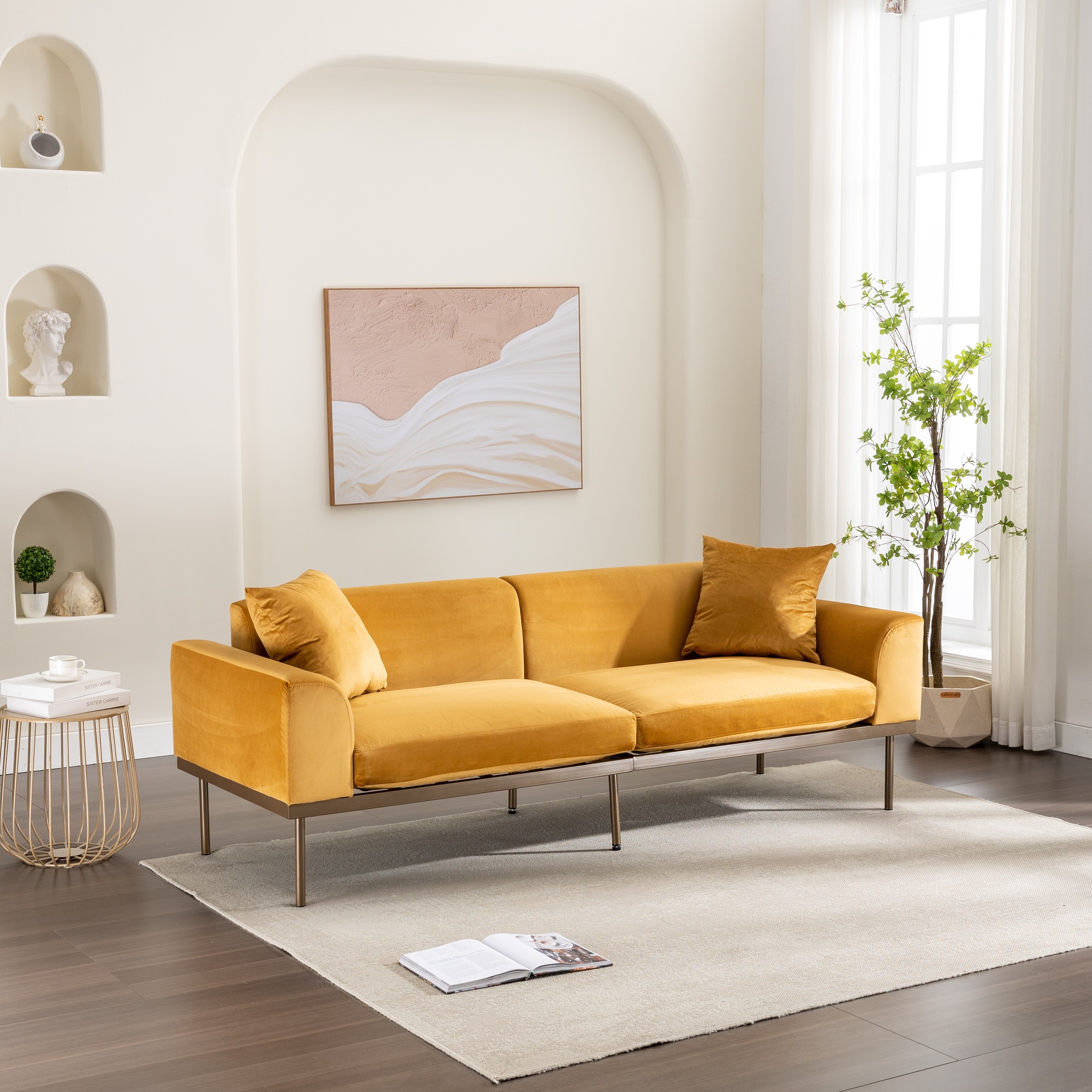 Belleze modern button tufted settee bedroom bench loveseat sofa living room velvet best sale