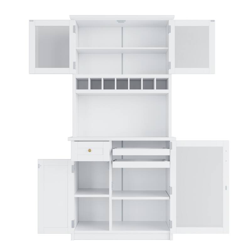 35.4 Inch Farmhouse Buffet, Freestanding Hutch with Wine Rack & Adjustable Shelves, Tall Pantry Storage Cabinet