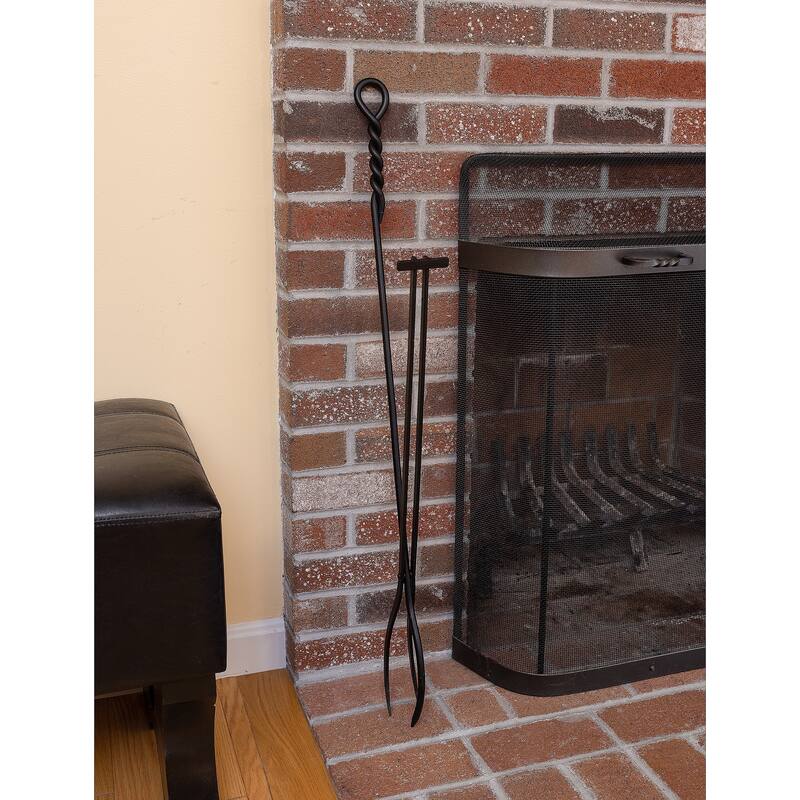 Achla Designs Extra Long Rope Design Fireplace Tongs, 36 Inch Tall, Black