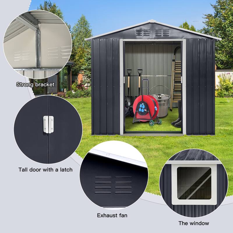 GDFStudio - Caleb 7x4.3 FT Compact Metal Garden Shed with Sliding Door and Window Ventilation