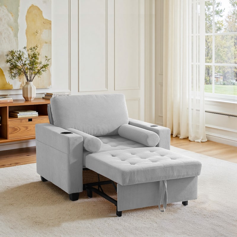 39" Adjustable Recline Convertible Sleeper Accent Chair with USB Port - Light Grey
