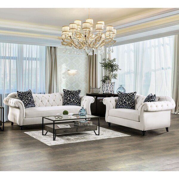 Addae Glam White Fabric Tufted 2 Piece Sofa Set by Furniture of America On Sale Bed Bath Beyond 35568767