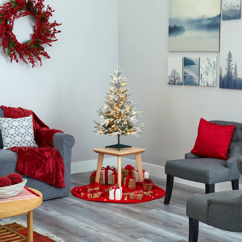 3ft. Flocked Spruce Artificial Christmas Tree with 50 Lights and 133 Branches - Compact Snowy X-Mas Accent