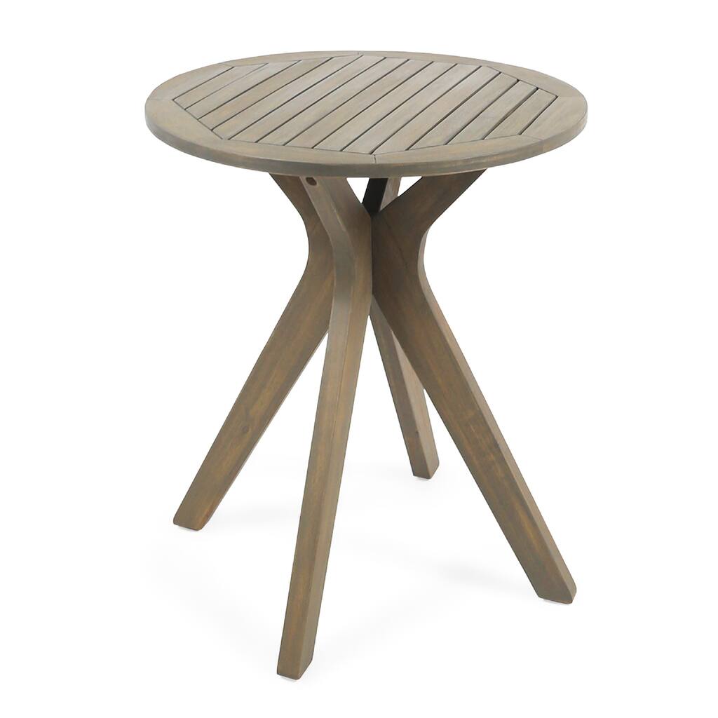 Ambre Outdoor Breakfast Dining Table, 28 Inch Slatted Gray Acacia Wood